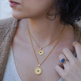 Gold Dainty Eye Protection Pendant w BlackEvil Eye Enamel