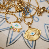 Gold Dainty Eye Protection Pendant w BlackEvil Eye Enamel