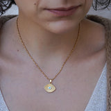 Gold Dainty Eye Protection Pendant w BlackEvil Eye Enamel