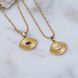 Gold Dainty Eye Protection Pendant w BlackEvil Eye Enamel