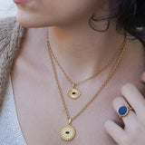 Gold Dainty Eye Protection Pendant w BlackEvil Eye Enamel
