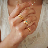 Gold Rectangle White/Orange/Emerald Enamel Ring