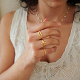 Gold Rectangle White/Orange/Emerald Enamel Ring