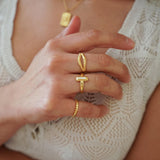 Gold Rectangle White/Orange/Emerald Enamel Ring