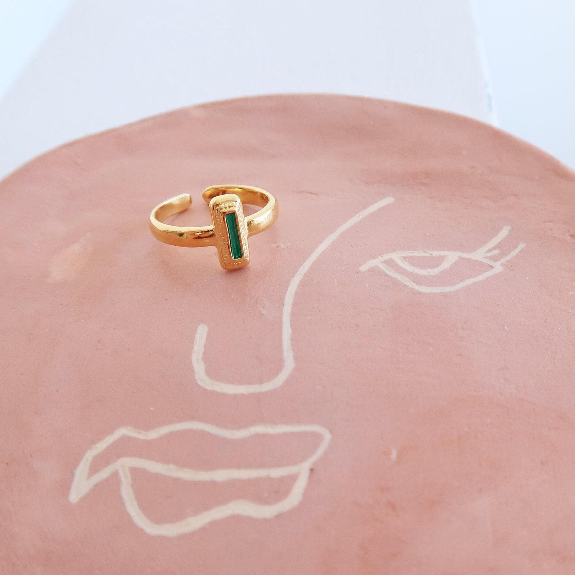 Gold Rectangle White/Orange/Emerald Enamel Ring