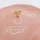 Gold Rectangle White/Orange/Emerald Enamel Ring