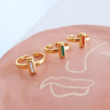 Gold Rectangle White/Orange/Emerald Enamel Ring