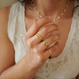 Gold Rectangle White/Orange/Emerald Enamel Ring