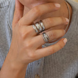 Silver Hammered Lines Ring