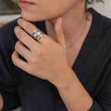 Silver Hammered Lines Ring