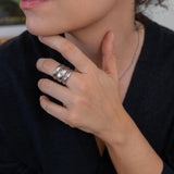 Silver Hammered Lines Ring