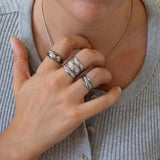 Silver Hammered Lines Ring