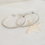 Silver Hammered Bangle with Floral Pattern