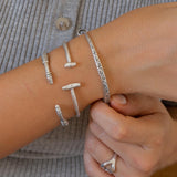 Silver Hammered Bangle with Floral Pattern