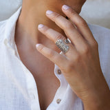 Silver Mandala Flower Ring