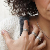 Silver Floral Pattern Engraved Band Ring