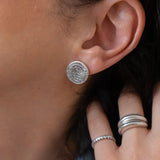 Silver Large Phaistos Disc Stud Earrings