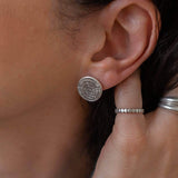 Silver Large Phaistos Disc Stud Earrings