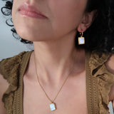 Gold and White Enamel Square Hoop Earrings