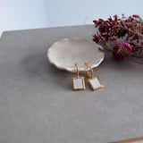 Gold and White Enamel Square Hoop Earrings