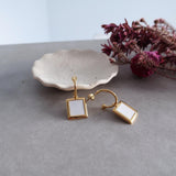 Gold and White Enamel Square Hoop Earrings
