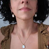 Gold and White Enamel Square Hoop Earrings