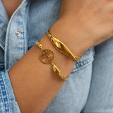 Gold Evil Eye Hammered Cuff Bracelet