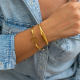 Gold Evil Eye Hammered Cuff Bracelet