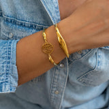 Gold Evil Eye Hammered Cuff Bracelet
