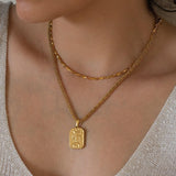 Gold Rectangle Moon Evil Eye Pendant