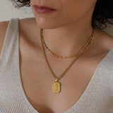 Gold Rectangle Moon Evil Eye Pendant