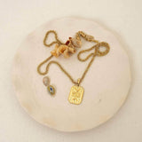 Gold Rectangle Moon Evil Eye Pendant