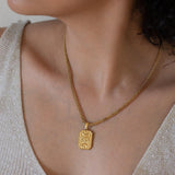 Gold Rectangle Moon Evil Eye Pendant