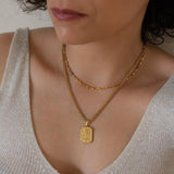 Gold Rectangle Moon Evil Eye Pendant