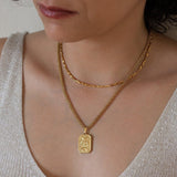 Gold Rectangle Moon Evil Eye Pendant