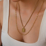 Gold Rectangle Moon Evil Eye Pendant