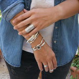 Long Silver Mandala Flower Ring