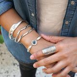 Long Silver Mandala Flower Ring