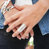 Long Silver Mandala Flower Ring