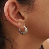 Silver Hoop Earrings with Engraved Lines