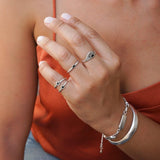 Tiny Band Silver Black Star Pinky Ring