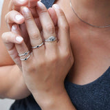 Tiny Band Silver Black Star Pinky Ring