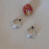 Silver Hoop Earrings with Engraved Lines
