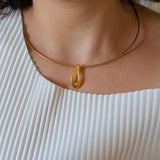 Gold Collar Necklace with Organic Shape Pendant