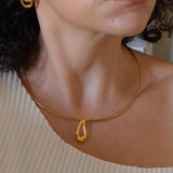 Gold Collar Necklace with Organic Shape Pendant