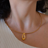 Gold Collar Necklace with Organic Shape Pendant