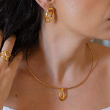 Gold Collar Necklace with Organic Shape Pendant