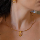 Gold Collar Necklace with Organic Shape Pendant