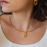 Gold Collar Necklace with Organic Shape Pendant
