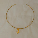Gold Collar Necklace with Organic Shape Pendant